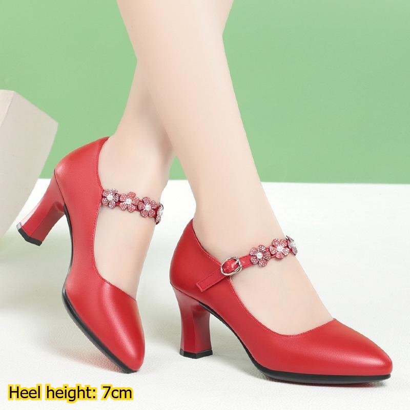 Scarpe da Donna alla Moda in Pelle, Tacco Chunky, Tacchi Alti Versatili, Scarpe Leggere e Comode in Pelle Morbida