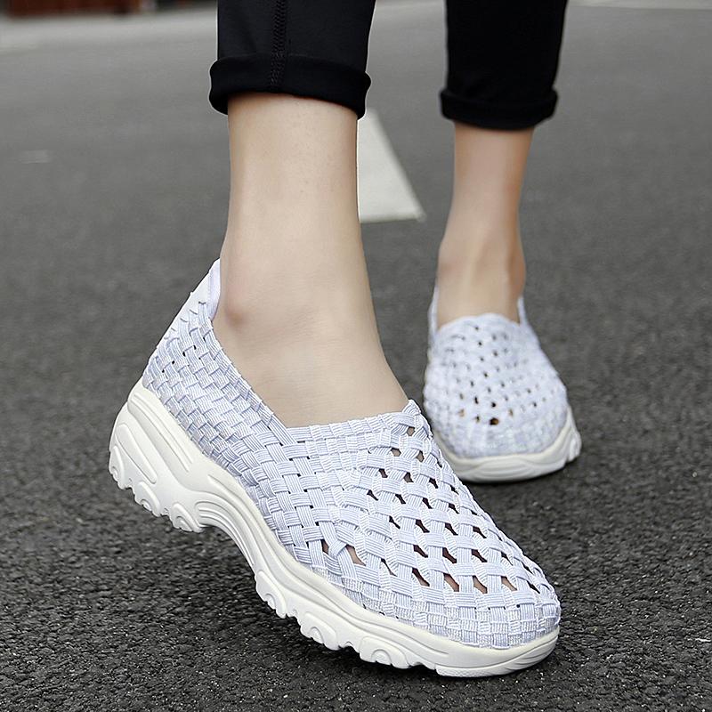 Summer Moccasin Pink Beach Shoes Women Multicolor Casual Weave Slip on Braided Elevator Sneakers Plus Size