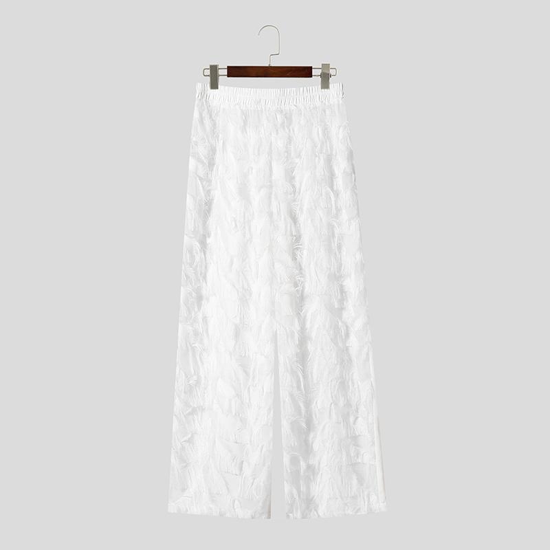 

INCERUN Мужские Брюки с Кисточками Спереди, Лоскутные, Сетчатые, Прозрачные, Эластичная Талия, Повседневные, Свободные, Длинные 4XL