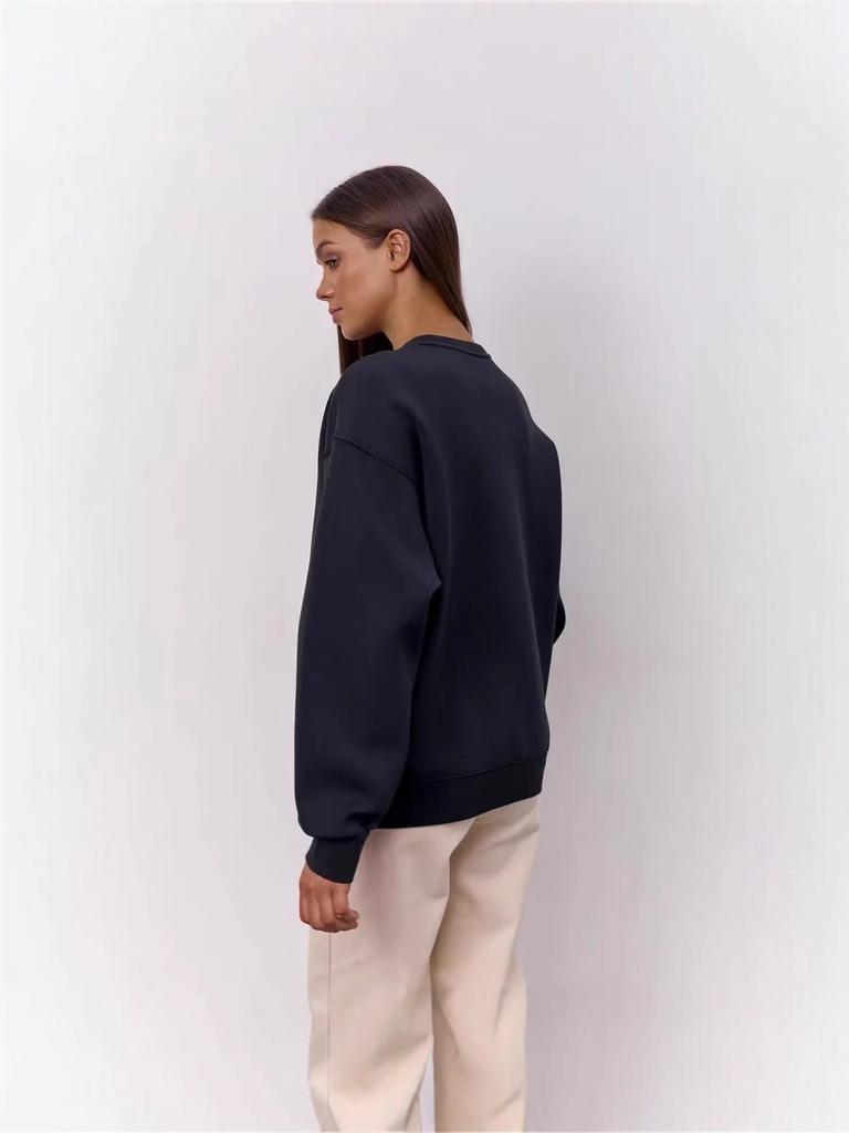 American simple foreign style niche letter printing oversize loose meat cover round neck trendy sweater