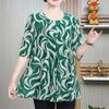 Summer Half Sleeve Blouse Stylish Vintage Printed Women's Clothing Casual Round Neck Button Folds Commute Spliced Loose Shirt