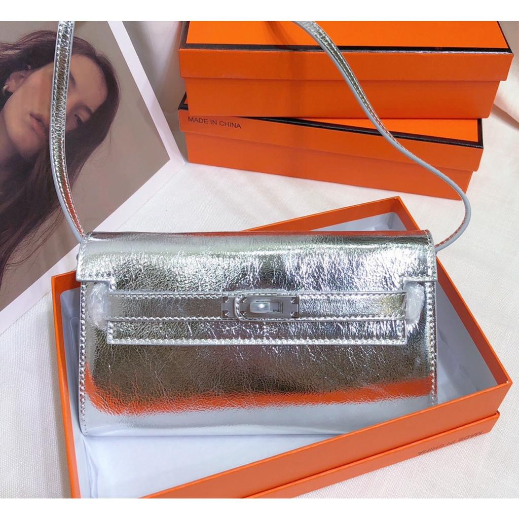 Neue Kelly-Geldbörse aus Rindsleder erster Schicht, Damenhandtasche aus echtem Leder, Handflächenmuster, lange Clutch-Tasche, Umhänge-Umhängetasche.