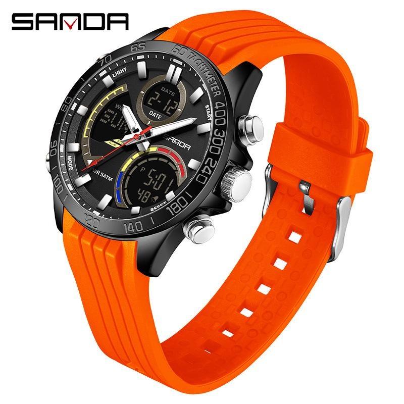 SANDA Luxury Men Electronic Quartz Watch Chronograph Double Display Waterproof Man Digital Wristwatch Military Sport Male Clock