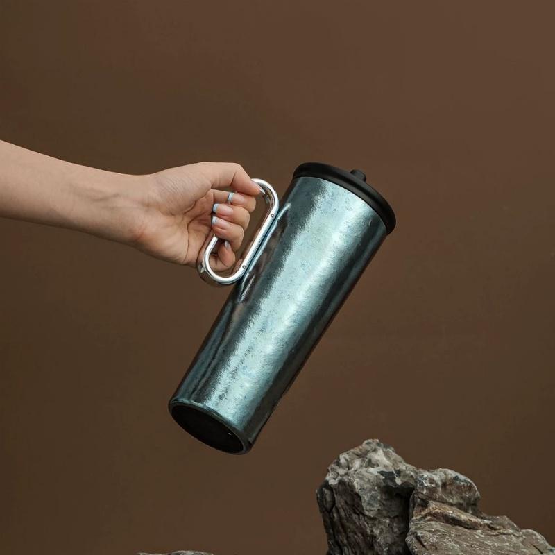 710ml Women's Pure Titanium Coffee Thermos Cup with Handle And Straw Double-layer Vacuum Water Bottle Outdoor Drinkware Gift Mug