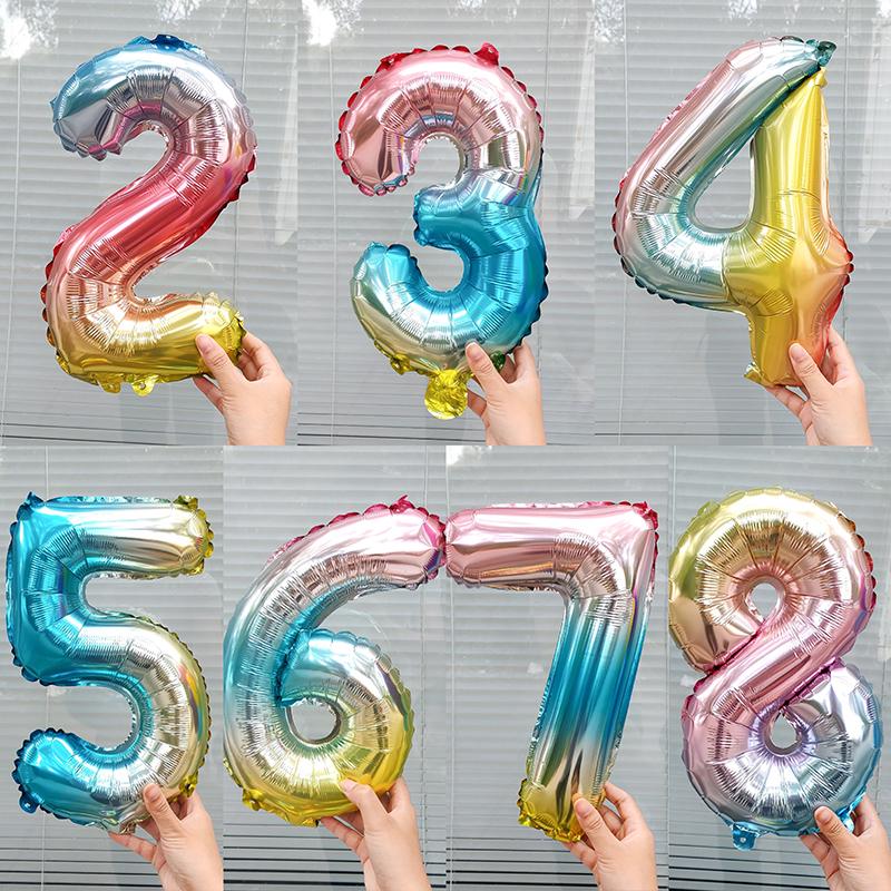16-tums Regnbågsfärgad Sifferballong för Baby's Första Födelsedag eller Jubileumsfirande Dekorationer