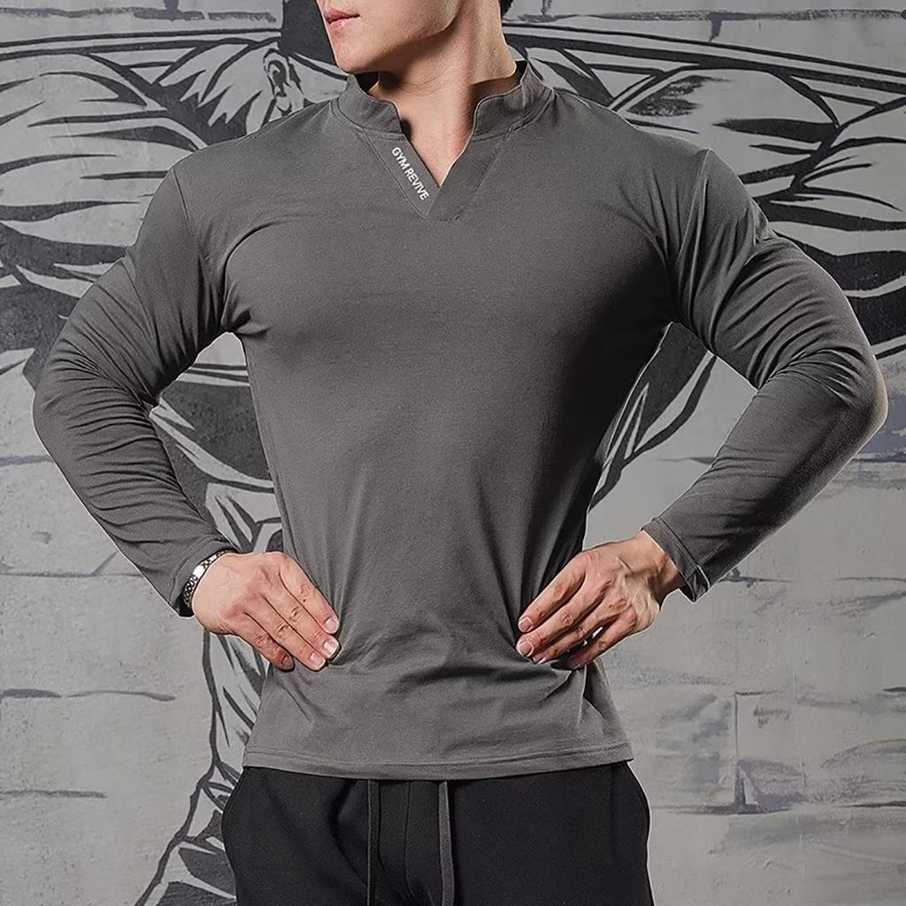 KULIXI Gym Slim Long Henley Training Long Sleeve Size M Men's T-Shirt, V-Neck, Fit, Sleeve, T-Shirt, Wear, Sports, Casual, Hoodie, Sweatshirt,