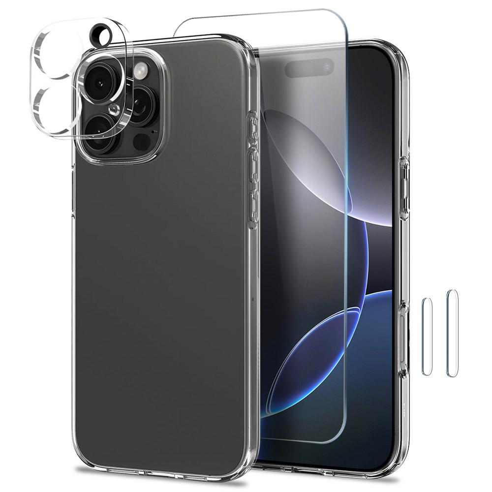 

NORTHJO for iPhone 16 Pro Max TPU Clear Phone Case with Tempered Glass Screen Protector and Lens Film A