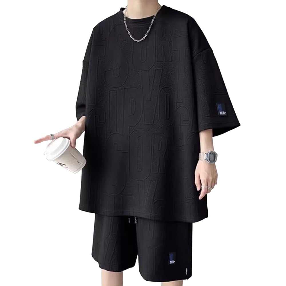 

SUKESEM Спортивный костюм с коротким рукавом и доступен в больших размерах Повседневная спортивная одежда и стильный для и осень 2 мужской комплект, футболка шорты, размеры, домашняя одежда,