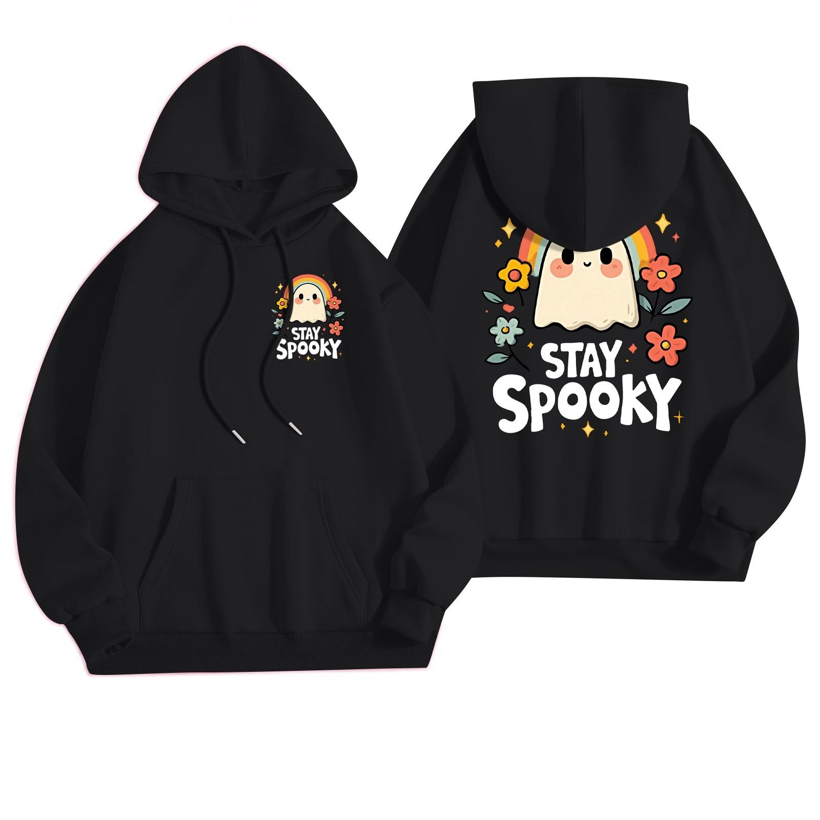 

Женская повседневная модная толстовка с капюшоном и карманами с принтом на Хэллоуин XL чёрный