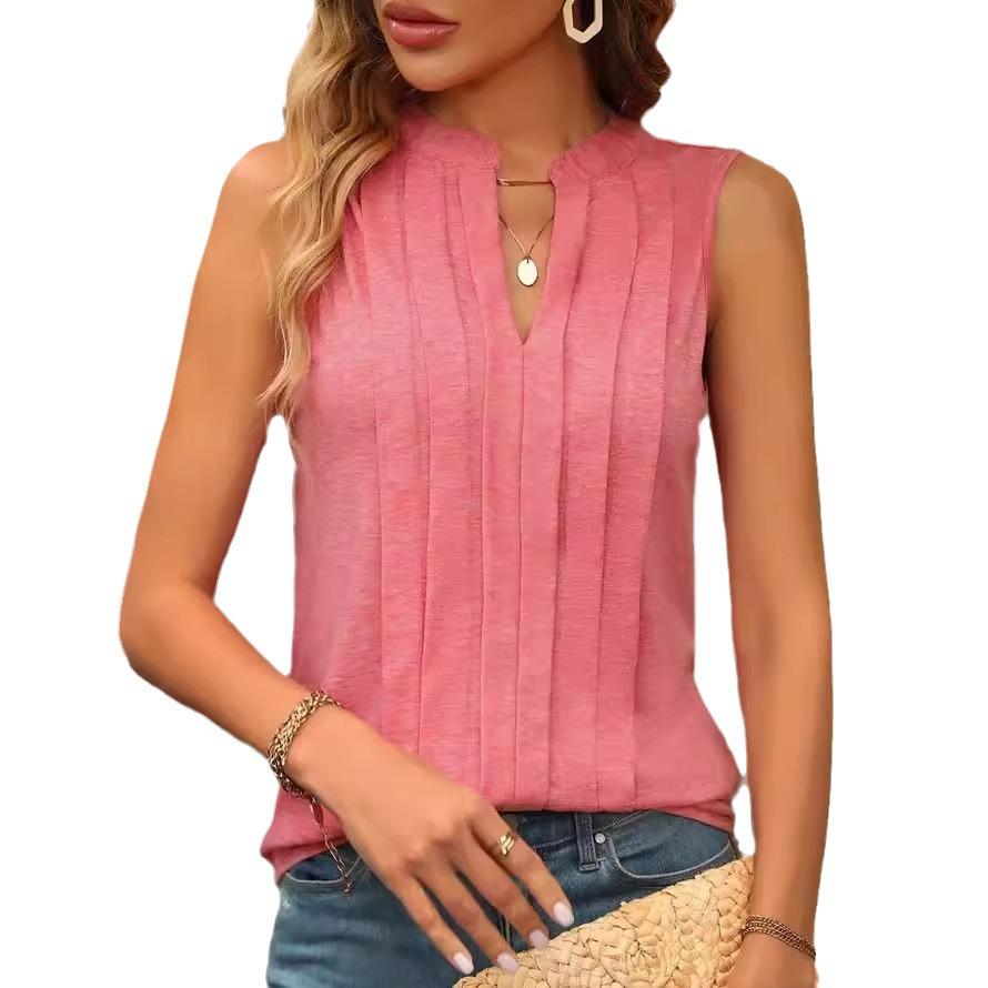 European & American V-Neck Casual Loose Pleated T-Shirt Vest