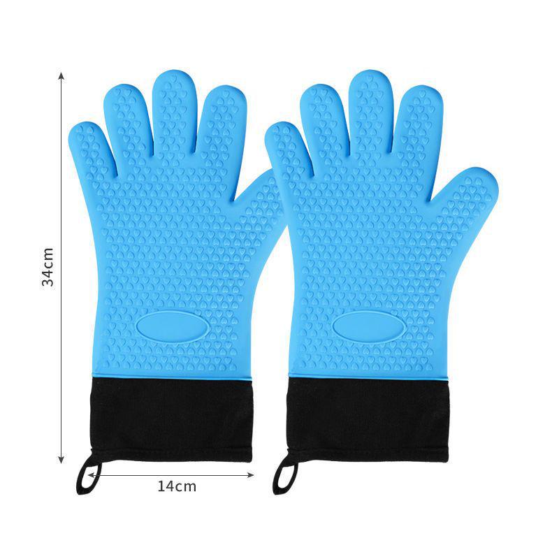 Hitzebeständige Anti-Verbrühungs-Ofenhandschuhe - Baumwollgepolstert, Silikon, Verlängertes Fünf-Finger-Design für den Küchengebrauch