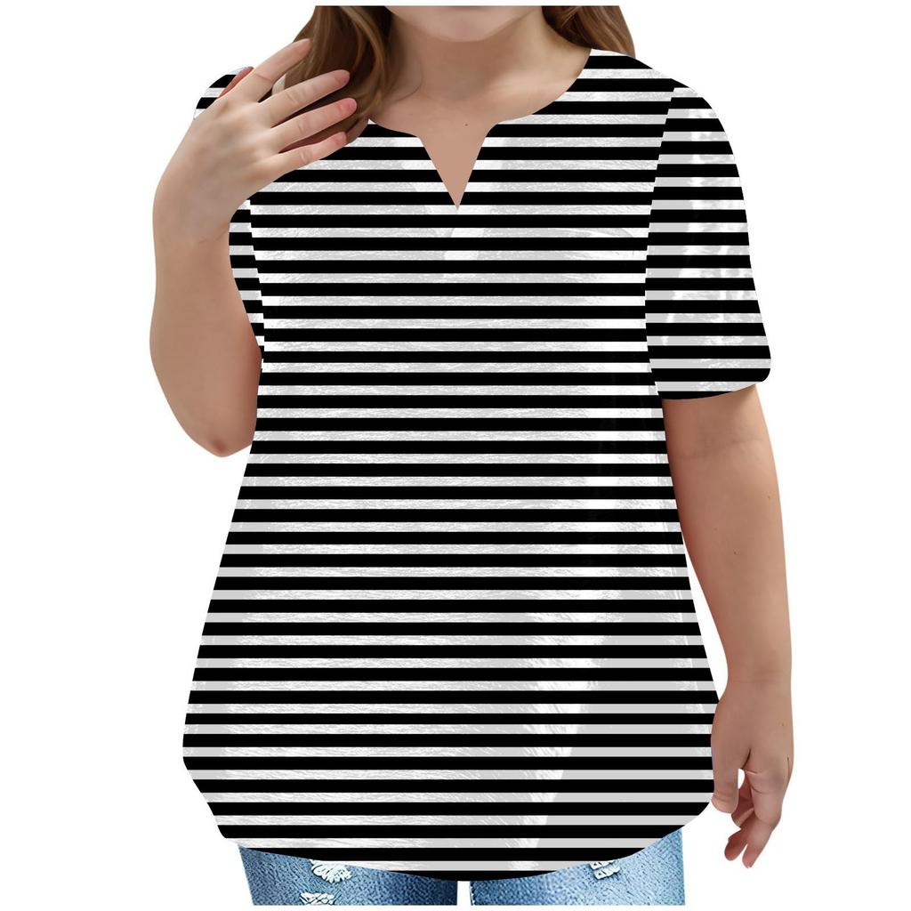 Children's Plus-size T-shirt Casual Fashion V-neck Short-sleeved Pocket Top