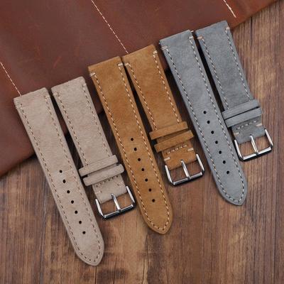 Unisex Soft Suede Genuine Cowhide Watch Band - 18mm, 20mm, 22mm, 24mm Leather Strap with Stitching