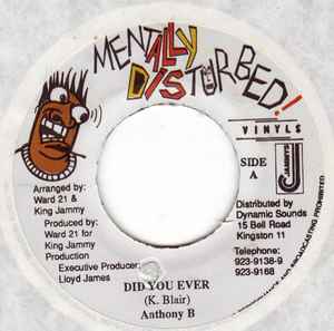 7inch Record ANTHONY B - Did You Ever NONE Mentally Distur 1999 Jamaica Reggae, Ska & Dub Used