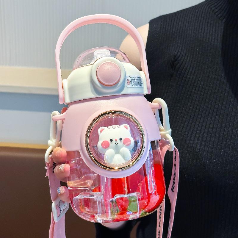 

Милые детские бутылки для воды с трубочкой для девочек, 820 мл, большая емкость, кавайный мультфильм, студенческая школьная дорожная чашка для воды 820ml розовый