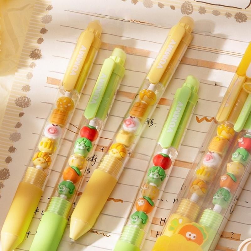 2/4Pcs Cartoon Beaded Gel Pen Retractable Gel Pen 0.5mm Tip Studewnt Writing Pen Quick Drying for Writing Journaling