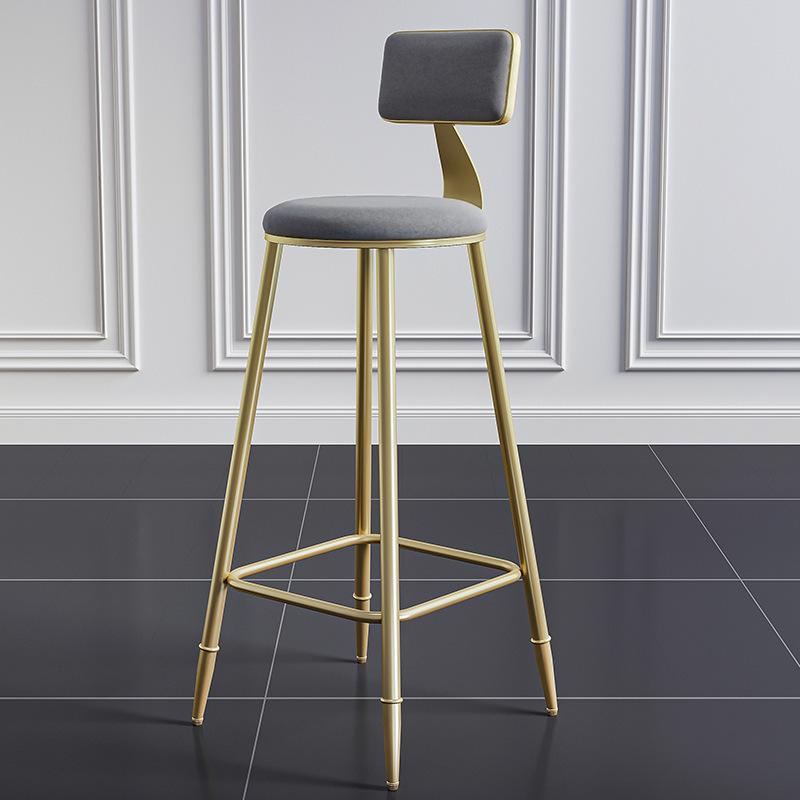 Modern Wrought Iron Bar Stool with Backrest - High Stool for Dining, Light Luxury Design