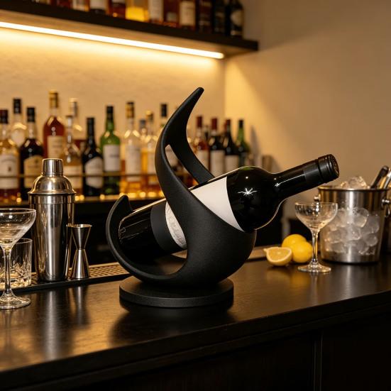 Flame Shaped Rack 3D Printed Wine Bottle Holder, Modern Sculptural for Home Ornament Bar, Decorative Tabletop Storage Stand, Creative Gift Holder