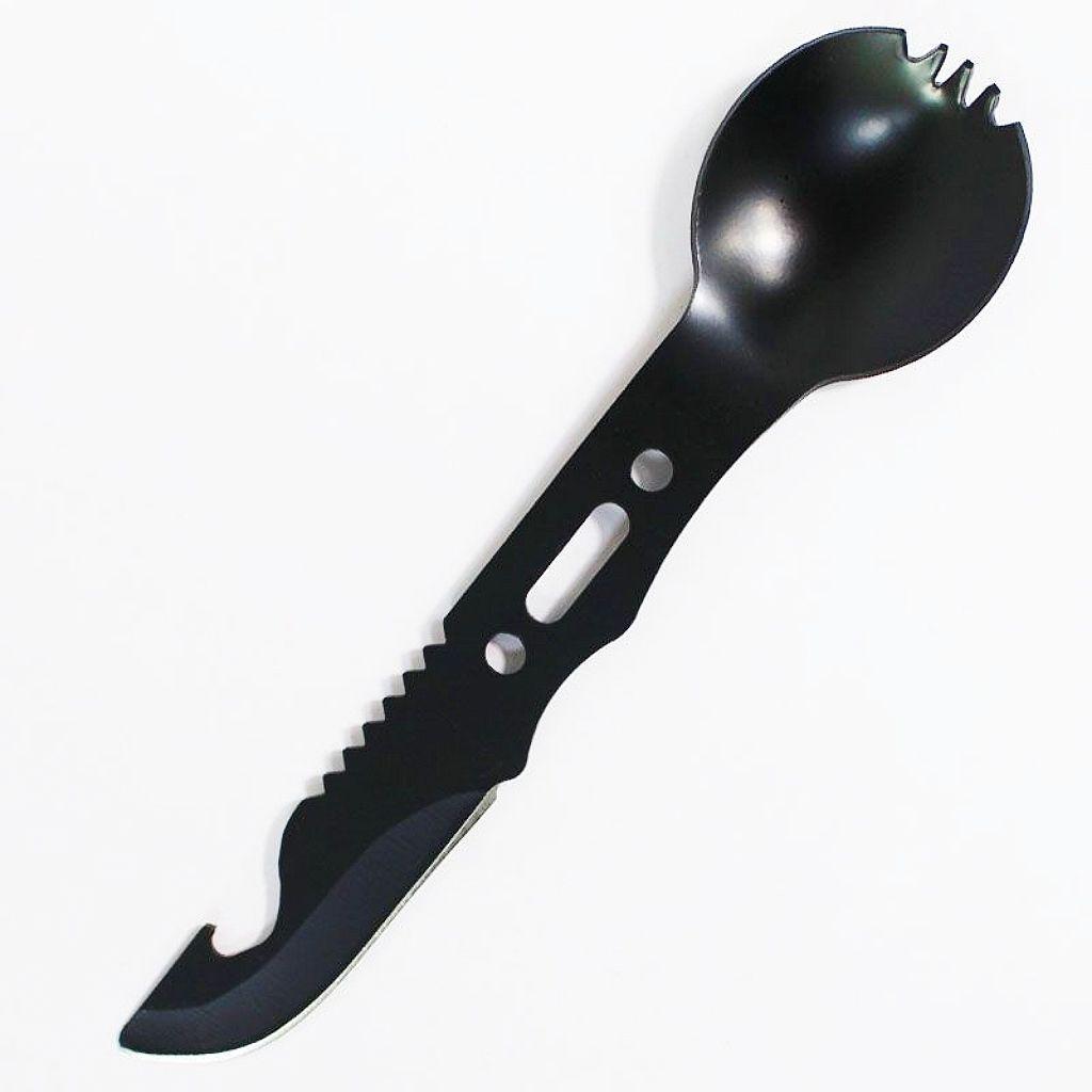 Multifunctional Camping Utensil with Knife, Fork, Spoon, Whistle for Outdoor Survival