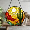 1pc 2D Flat Cactus Stained Glass Suncatcher, 6.3/7.87 Inch Desert Cactus Stained Glass Suncatcher, Southwestern Window Hanging Decor, Sunset Desert