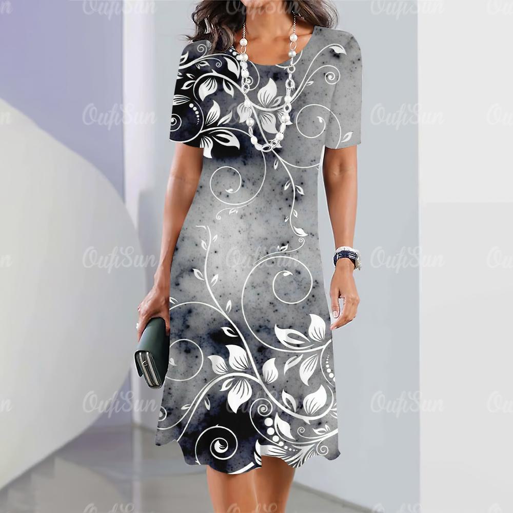 Women's Dresses 2024 Summer Women's Dresses Vintage Printing Travel Party Dresses Elegant Casual Loose Short Sleeve Blouse Y2k