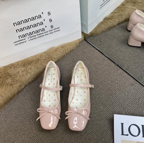 Mary Jane shoes shallow mouth round toe mid heel elegant outdoor simple high heels spring autumn 35