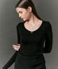Sitipabjeu [Cp] Knit Round V-Neck Long Sleeve Tee [Black] Inner Ver.