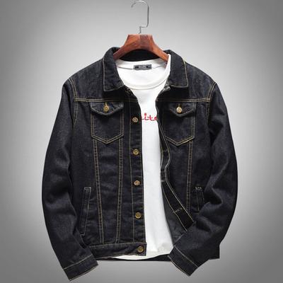Denim Jacket Men Autumn Winter Casual Long Sleeve Turn-down Collar Solid Denim Jacket Streetwear Coat Bomber
