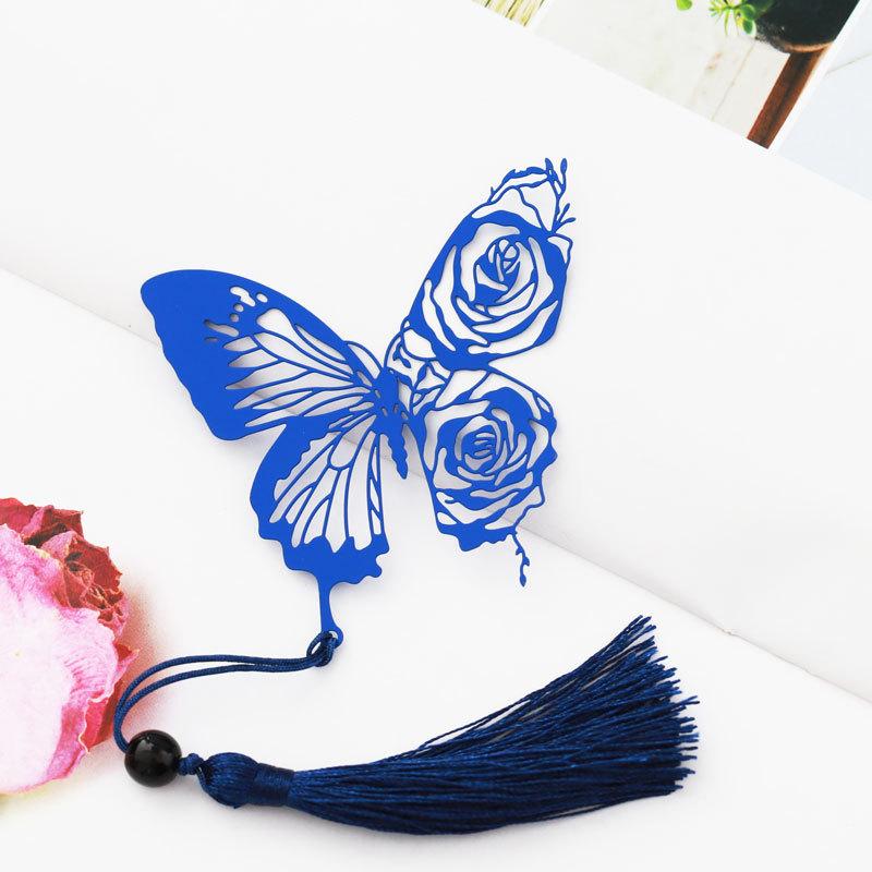 1Pc Vintage Butterfly Rose Ribbons Tassel Pendant Office Book Marker Supply School Creative Student Stationery Metal Bookmark