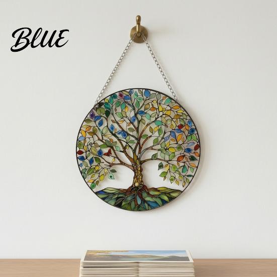 Acrylic Window Sun Catcher Tree of Life Round Hanging Sign Stained Glass Suncatcher Decoration Decoration Wall Ornament for Indoor Outdoor
