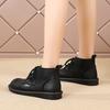Women’s Classic Oxfords Boots Flats Black Leather Student Booties for Girl Motorcycle Ankle Boots Winter Boots
