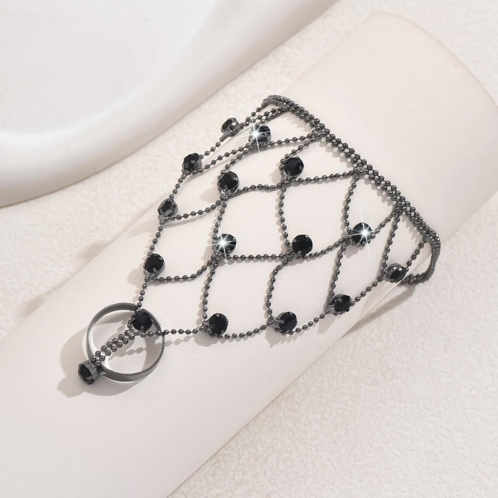 Sparkling Rhinestone Inlaid Finger Ring Bracelet Vintage Elegant Hand Chain Jewelry Gifts