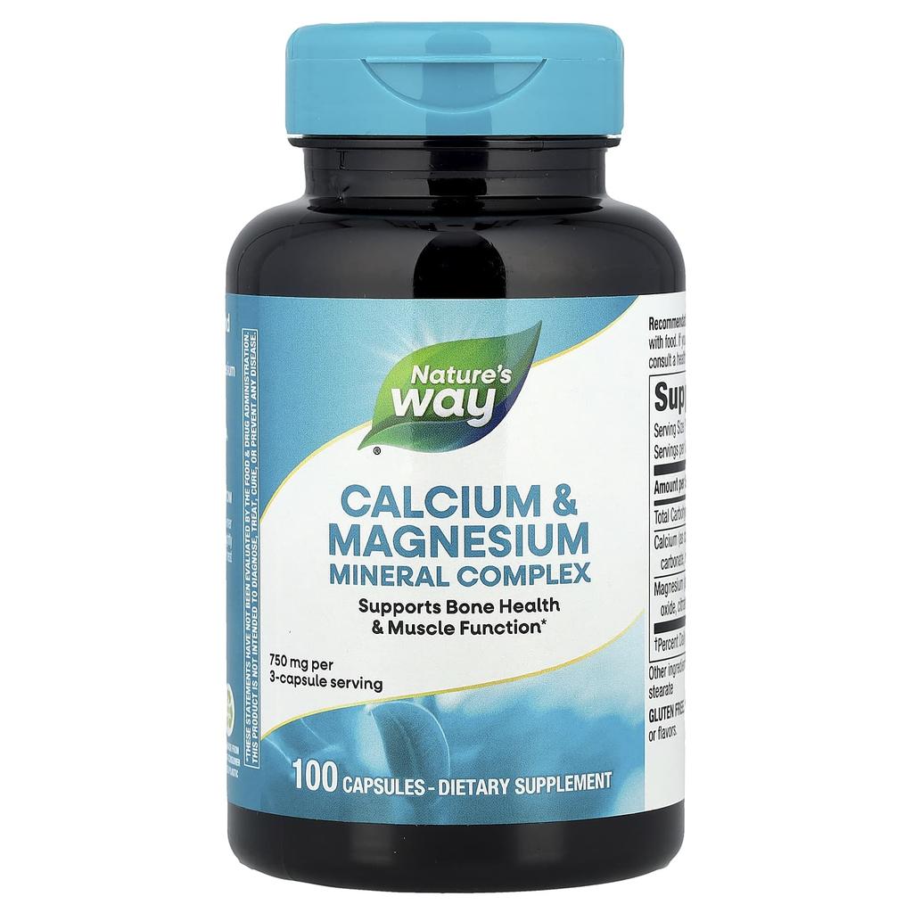 Nature's Way Calcium & Magnesium Mineral Complex, 750Mg, 100 Capsules (250Mg Per Capsule)