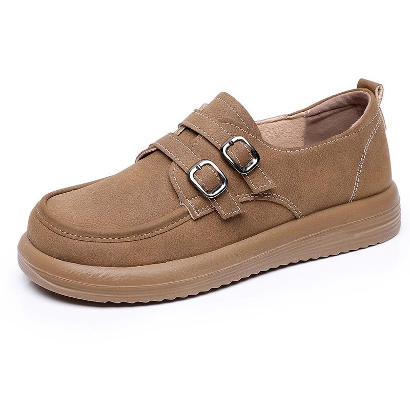 Women s British Style Retro Leather Flats - Casual Spring/Autumn Shoes 38