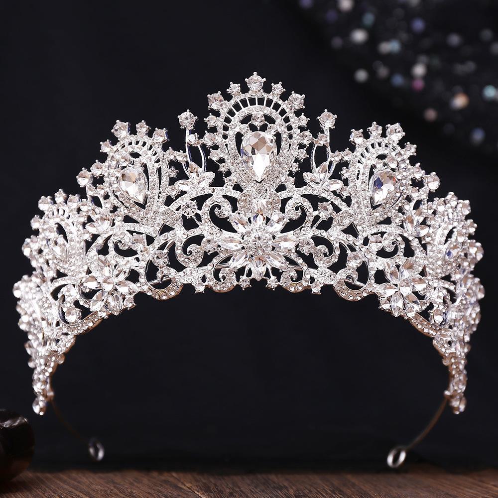 DIEZI 8 Colors Baroque Rhinestone Flower Tiara For Women Party Luxury Bridal Bride Crystal Crown Hair Accessories Jewelry