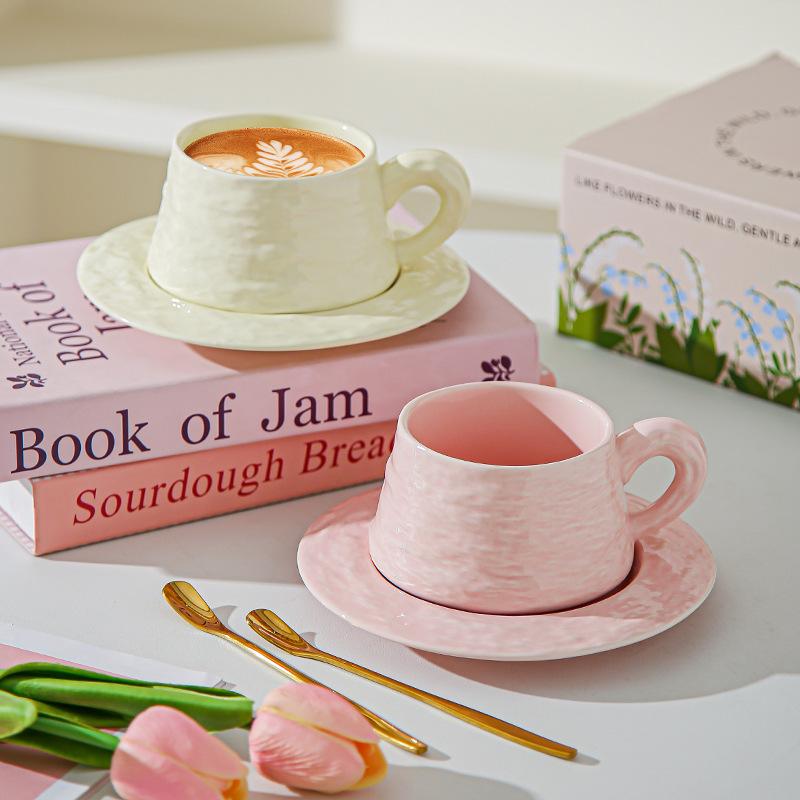 High end Stone patterned Ceramic Coffee Cups and Saucers for Office High Value Light Luxury Coffee Cups for Couples Breakfast Cup Souvenirs