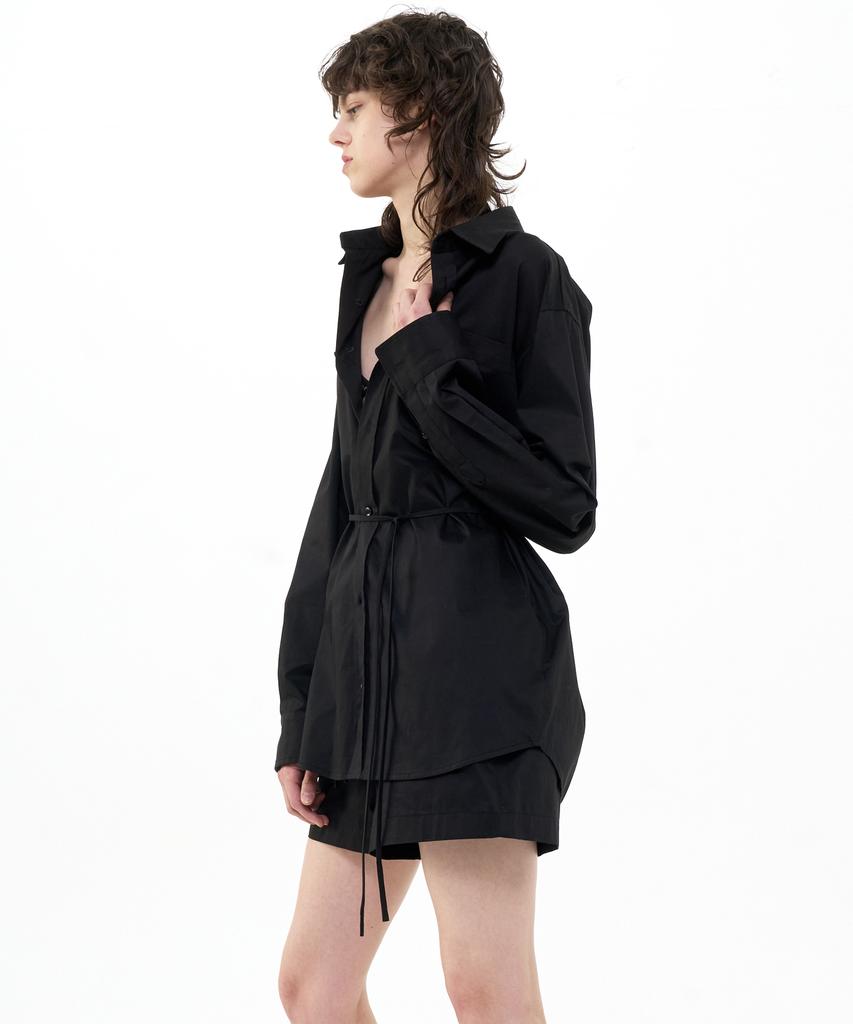 Bikwaieos Oversized Belted Cotton Shirt_Black