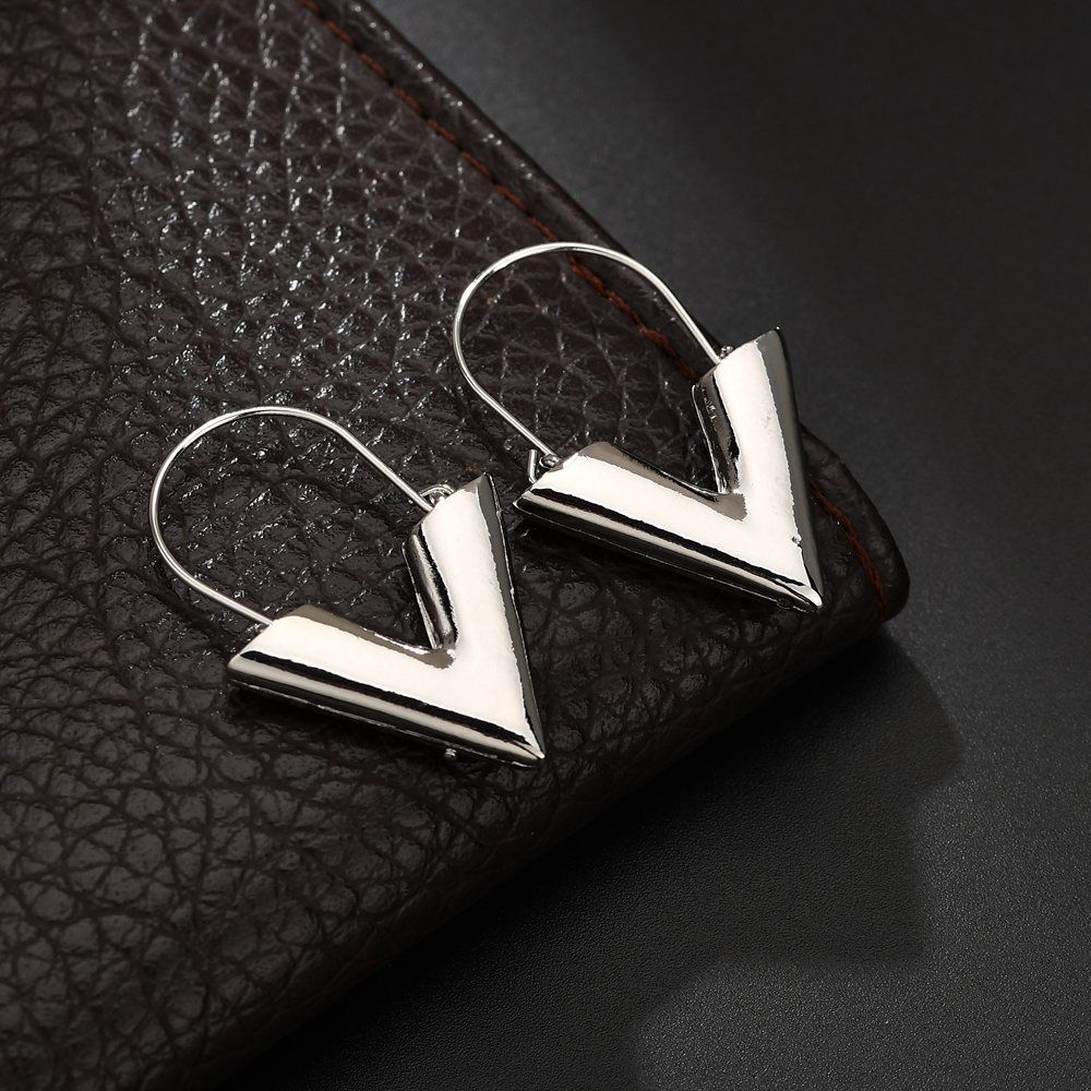 Simple Gold Silver Color Letter V Gift For Women Drop Earrings Dangle Earring Hoop Earrings Jewelry