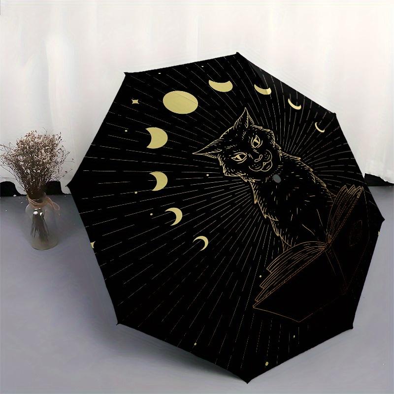 Mystical Moonlit Cat: Enchanted Book IllustrationUmbrella, Portable 3-Fold Umbrella for Men & Women,Christmas Gift ES121