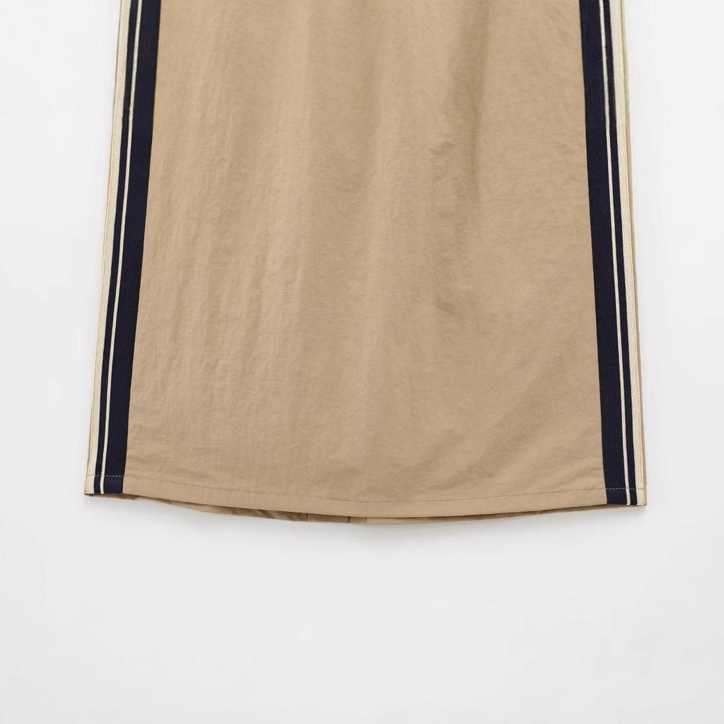 Spring 2025 Women's High Waist Midi Skirt with Side Strap Detail - European & American Style, Simple & Fashionable