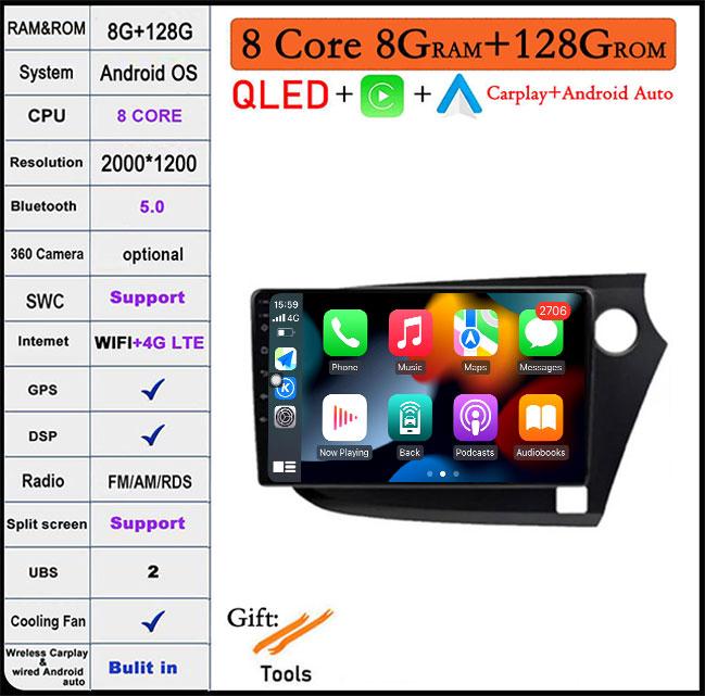 QLED Android 14 For Honda INSIGHT 2 2009-2014 Car Radio Multimedia Player Autoradio DSP Navigation GPS CarPlay Stereo