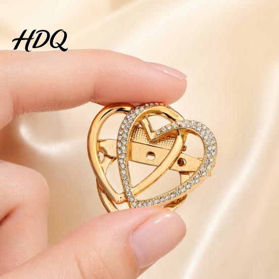 Scarf Fastening Pin Double Layered Love Heart Brooch Rhinestone Lapel for Men Heart-shaped Brooch Women Decorative Badge Clothes Bag Hat Suits