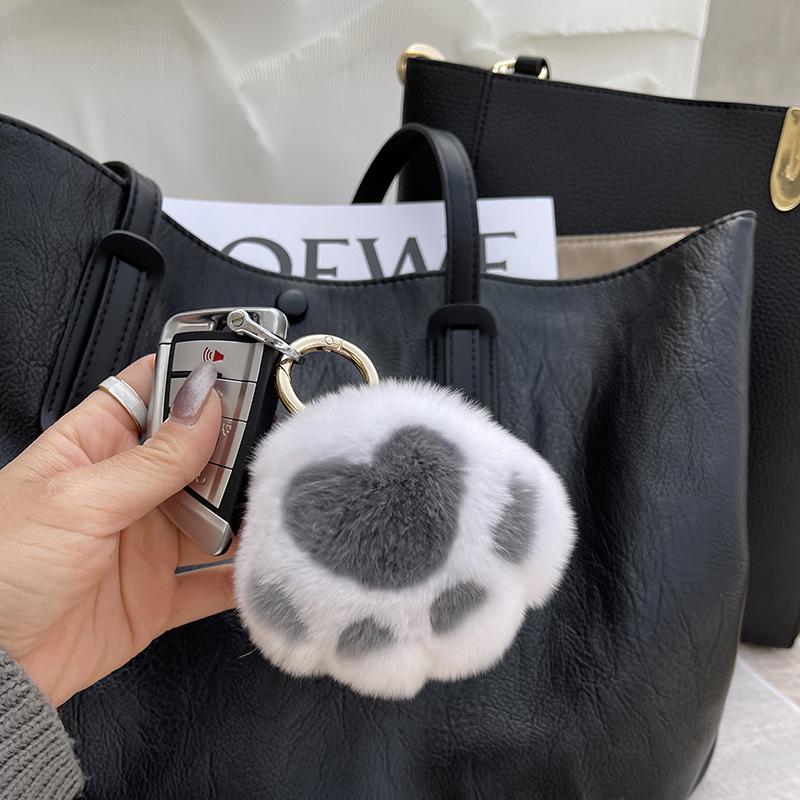 Real Fur Kitten Paw Charm - Plush Rabbit Fur Keychain & Bag Pendant