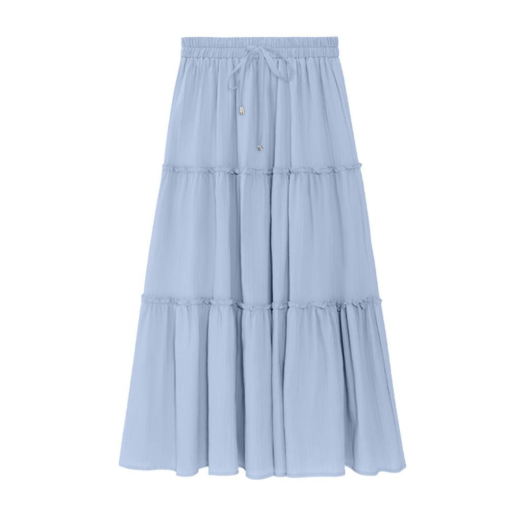 Women's Drawstring High Rise Midi Skirt Tiered Ruffle Maxi Skirt Casual Summer Long Skirt