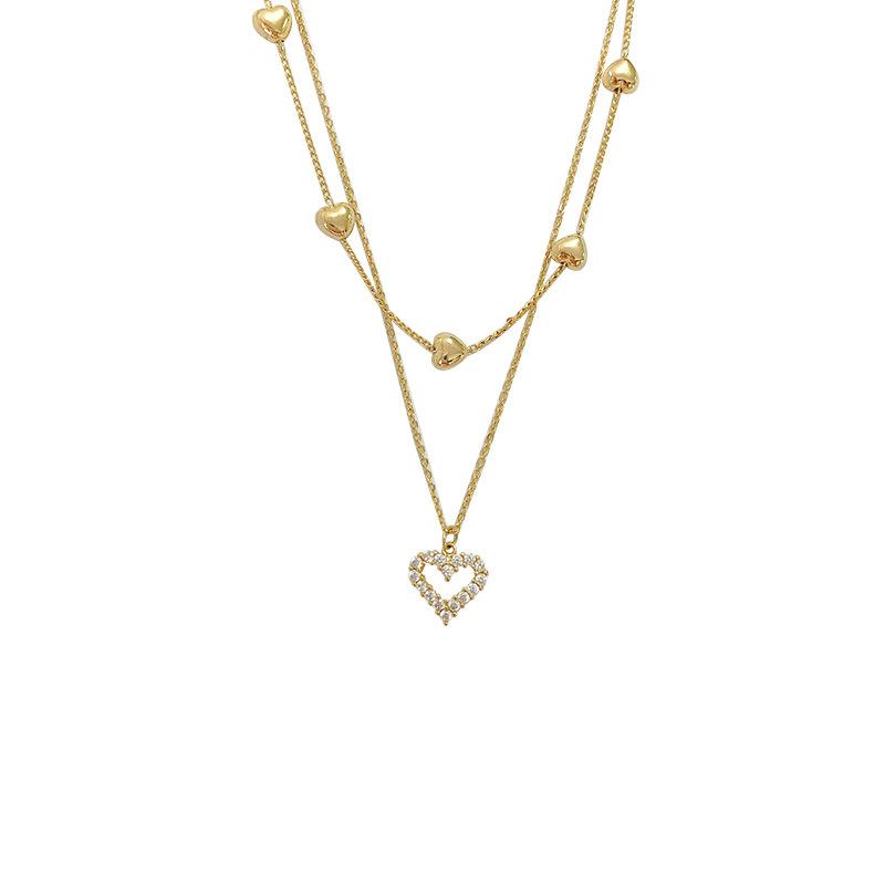 Vergoldete Liebeskette Doppellagige Flash-Diamant Zirkon Choker Halskette Temperamentvoll Schlicht Hochwertig Schlüsselbeinkette Accessoires