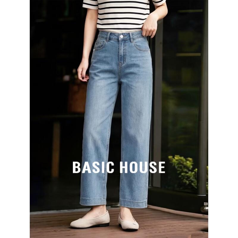 Basic House Женские ретро-джинсы синего цвета с высокой талией и широкими штанинами L