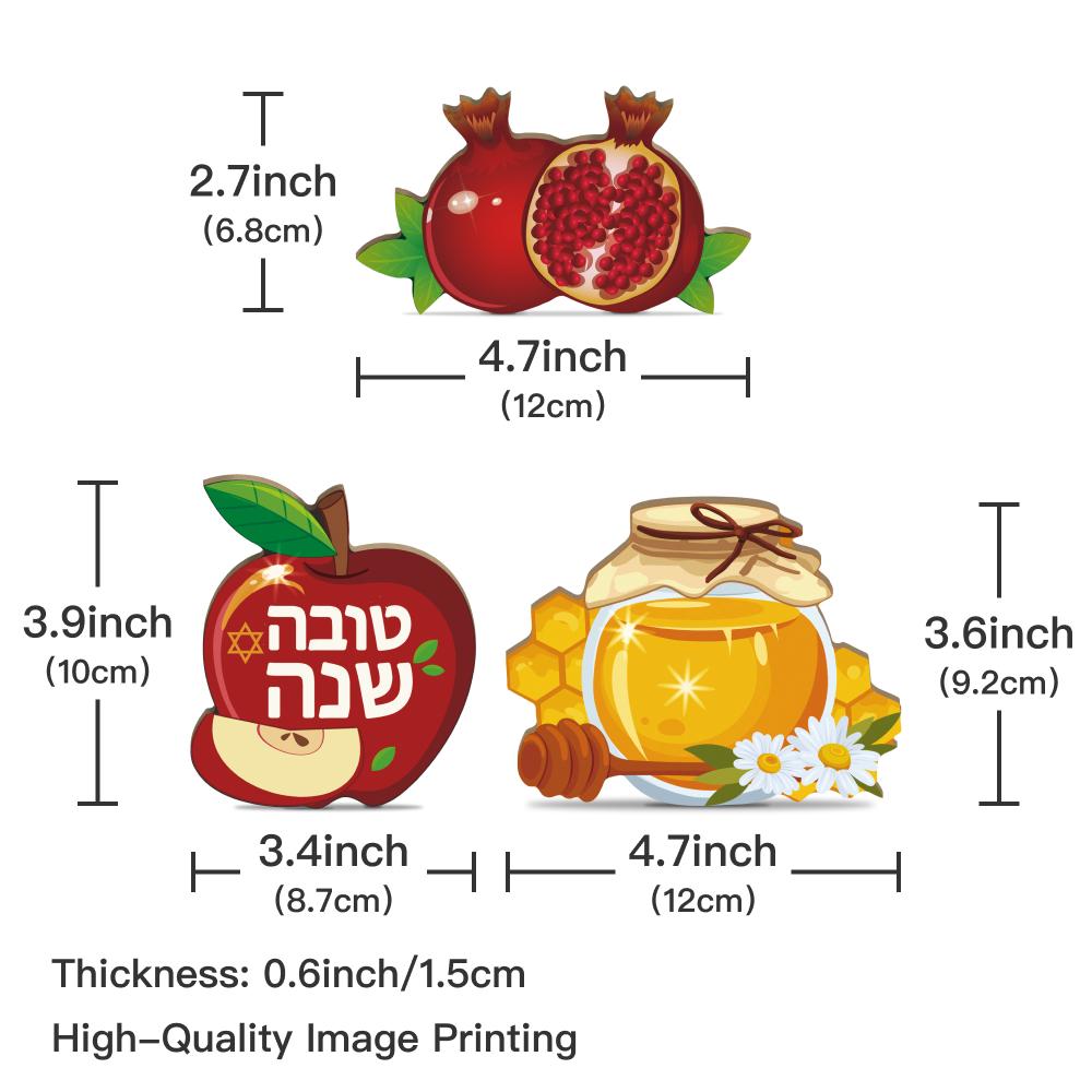 Putuo Decor-Wood Hanging Plaque, Wall Decoration, Farmhouse, Living Room, Shop, Rosh Hashanah,Pomegranate, Apple Honey, 3 Pcs