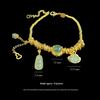 Natural Jade Women's High-Class Temperament Bracelet with Copper-Plated Real Gold and Lucky Bean Charm