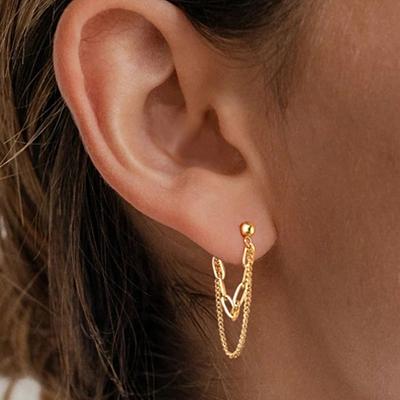 Double Layer Metal Chain Earrings for Women Gold Color Chain Tassel Earrings Simple Korean Party Jewelry
