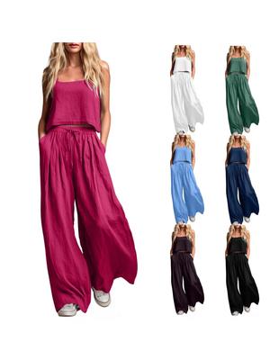 Summer Hot Style Women's Solid Color Wide-Leg Pants and Camisole Set